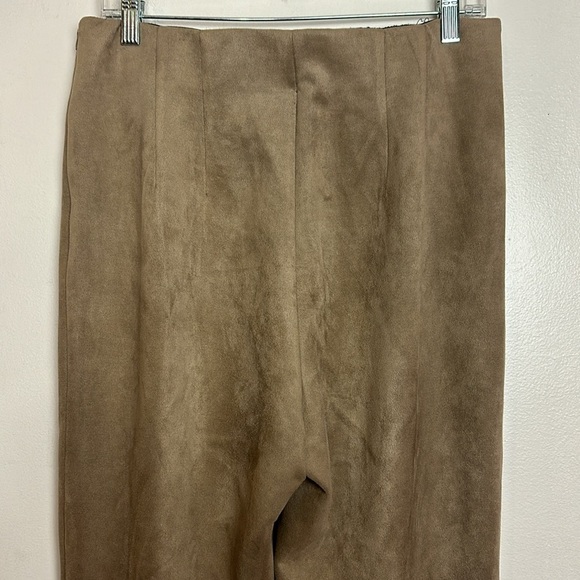 Zara Faux Suede Elastic Waist Zipper Slit Hem Camel Brown Tan Leggings Pants - Picture 12 of 14